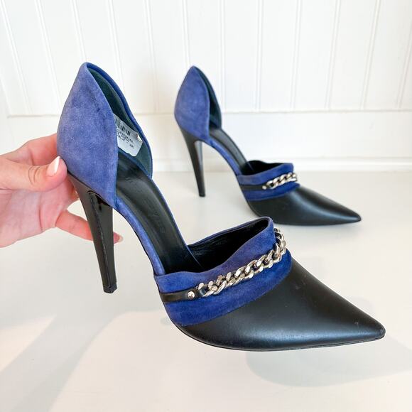 Jenni Kayne D'Orsay Suede Leather Chain Detail Pumps Black Blue 39 $595 - Picture 2 of 11